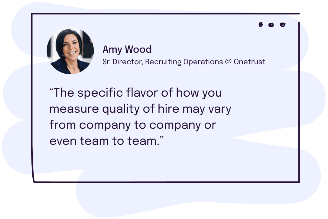 Quality of hire quote from Amy Wood, Sr. Director of Recruiting Operations at Onetrust